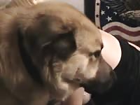 Older blonde bends over for hot dog sex