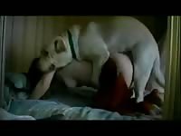 Beastiality amateur strips and spreads her legs for her K9