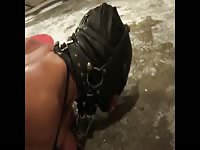 Bizarre bdsm porn features hogtied milf licking cum and piss soaked concrete floor