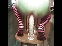 Big ass milf taking gigantic dildo that's too big
