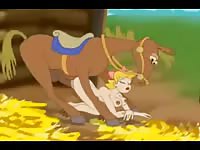 Beastiality cartoon of busty lady getting fucked by horse